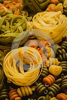 Different types of colored pasta