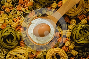 Different types of colored pasta