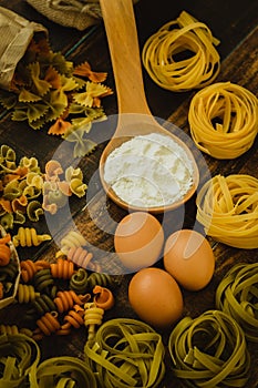 Different types of colored pasta