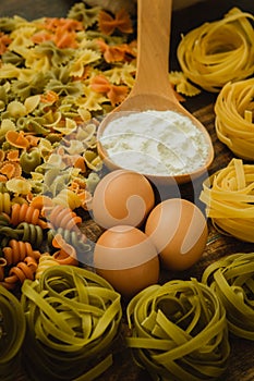 Different types of colored pasta