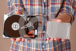 Different types of computer drives, hard disk drives and SSD drives of different generations, data transfer, read and write speed