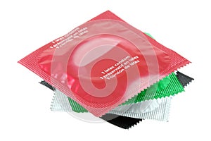 Different types of Condom isolated on white