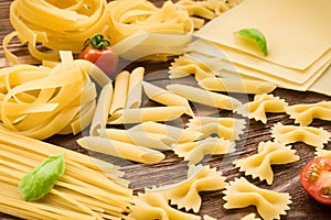 Different types of dry Italian pasta