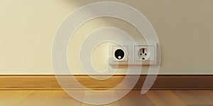 Different types of electrical outlets on a wall in a modern interior setting