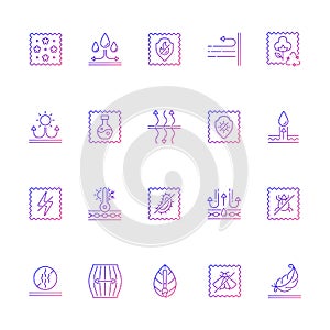 Different types of fabric feature gradient linear vector icons set