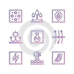 Different types of fabric feature gradient linear vector icons set