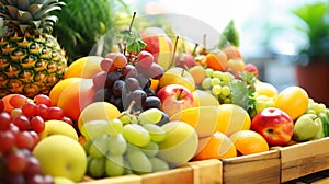 Different Types of Fruit in a Wooden Box in a Medical Environmen