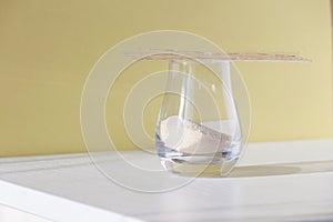 Different types of gelatin powder and sheets on white table