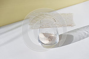 Different types of gelatin powder and sheets on white table