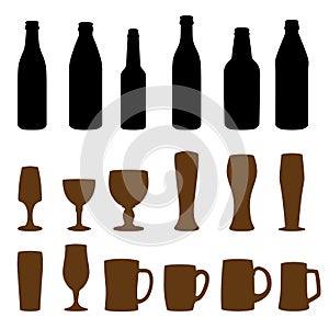 Different types of glasses and bottles