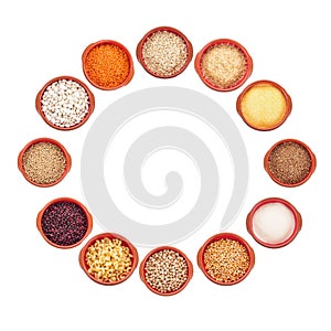 Different types of groats isolated on white