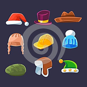 Different Types Of Hats And Caps, Warm And Classy For Kids And Adults Serie Of Cartoon Colorful Vector Clothing Items
