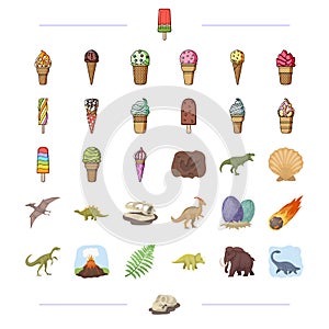 Different types of ice cream and other web icon in cartoon style.
