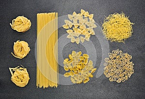 Different types of Italian uncooked pasta