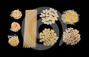 Different types of Italian uncooked pasta