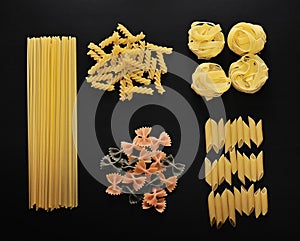 Different types of Italian uncooked pasta