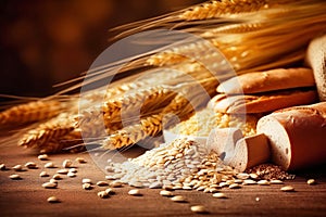 Different types of legumes and cereals, top view. Organic grains. Close-up. Natural products without GMOs