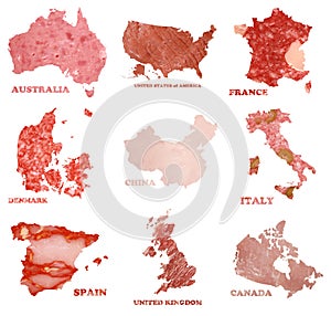 Different types of lunchmeat shaped like different countries