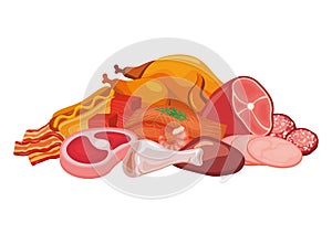 Different types of meat vector illustration