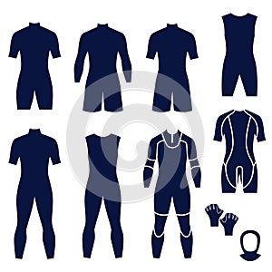 Different types of menâ€™s suits for swimming and diving