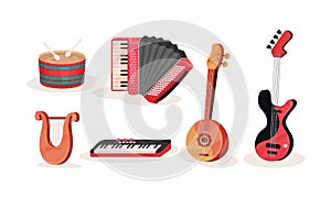 Different Types Of Musical Instruments Vector Illustration Set Isolated On White Background