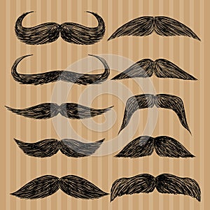 Different types of mustaches. Retro style.