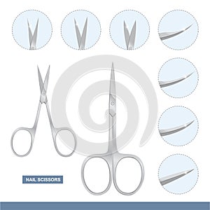 Different Types of Nail Scissors. Manicure and Pedicure Care Tools. Vector