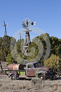 Different types of Old Windmills and Old Truck