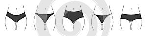 Different types of panties. Collection of lingerie. Vector silhouettes of female underwear