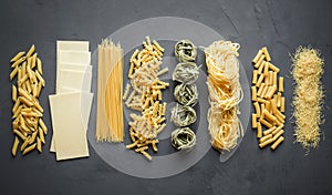 Different types of pasta from durum wheat varieties for cooking Mediterranean dishes