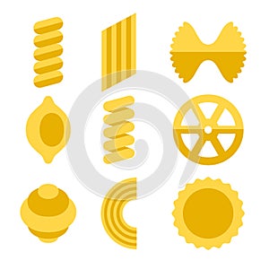 Different Types of Pasta Icons Set. Vector