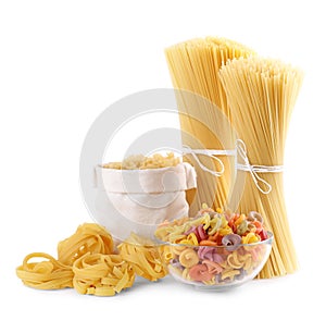 Different types of pasta isolated