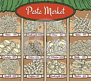 Different types of pasta with prices