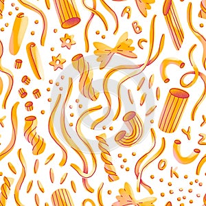 Different types of pasta, seamless pattern illustration