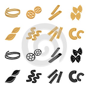 Different types of pasta. Types of pasta set collection icons in black,cartoon style vector symbol stock illustration