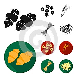 Different types of pasta. Types of pasta set collection icons in black, flat style vector symbol stock illustration web.