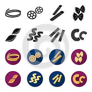 Different types of pasta. Types of pasta set collection icons in black,flet style vector symbol stock illustration web.