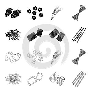 Different types of pasta. Types of pasta set collection icons in black,outline style vector symbol stock illustration