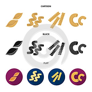 Different types of pasta. Types of pasta set collection icons in cartoon,black,flat style vector symbol stock