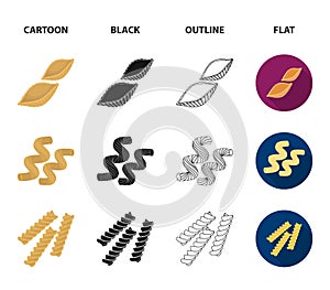 Different types of pasta. Types of pasta set collection icons in cartoon,black,outline,flat style vector symbol stock