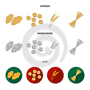 Different types of pasta. Types of pasta set collection icons in cartoon,flat,monochrome style vector symbol stock