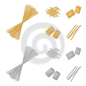 Different types of pasta. Types of pasta set collection icons in cartoon,monochrome style vector symbol stock
