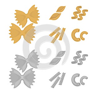 Different types of pasta. Types of pasta set collection icons in cartoon,monochrome style vector symbol stock