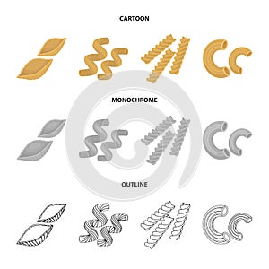 Different types of pasta. Types of pasta set collection icons in cartoon,outline,monochrome style vector symbol stock