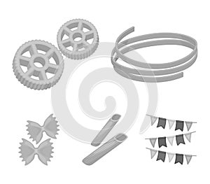 Different types of pasta. Types of pasta set collection icons in monochrome style vector symbol stock illustration web.