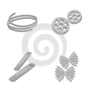 Different types of pasta. Types of pasta set collection icons in monochrome style vector symbol stock illustration web.