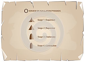 Different Types of Population Pyramids on Old Paper Background