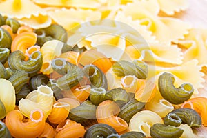 Different types of raw pasta