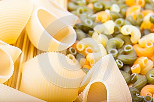 Different types of raw pasta
