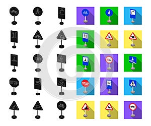 Different types of road signs black,flat icons in set collection for design. Warning and prohibition signs vector symbol